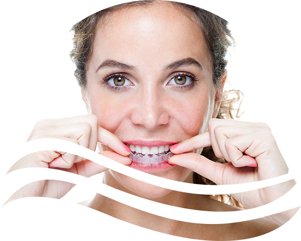 woman putting on her Invisalign clear aligners